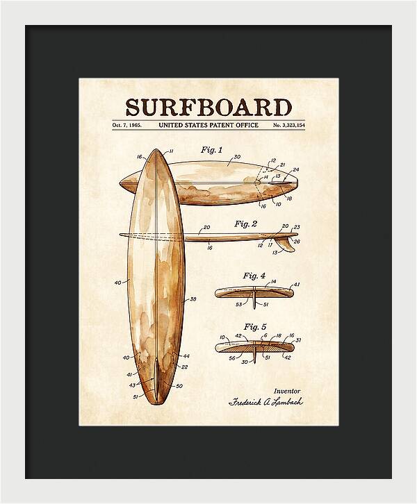 Surfboard Watercolor Patent Us3323154a