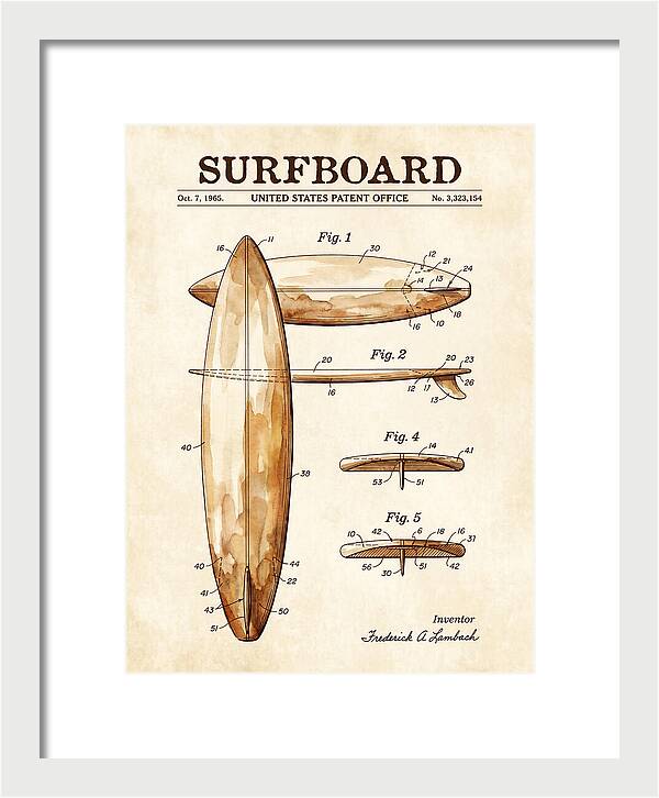 Surfboard Watercolor Patent Us3323154a
