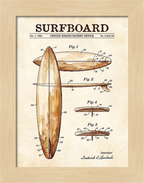 Surfboard Watercolor Patent Us3323154a