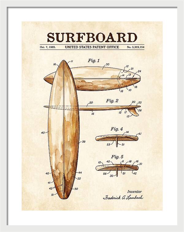Surfboard Watercolor Patent Us3323154a