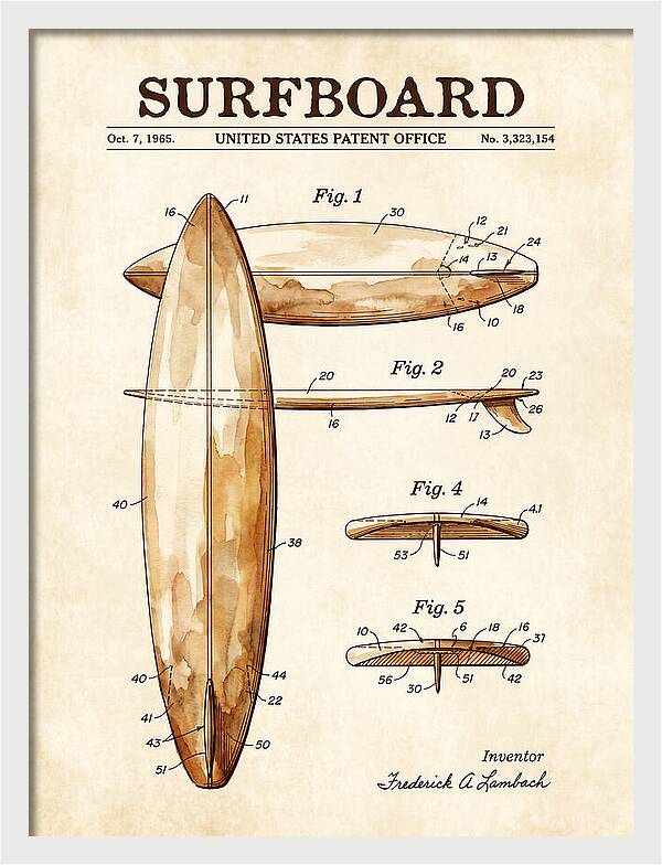 Surfboard Watercolor Patent Us3323154a