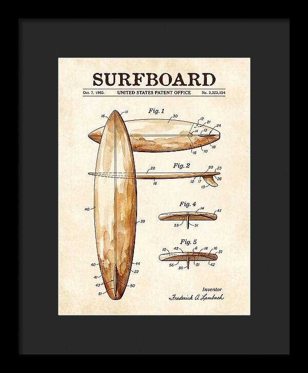 Surfboard Watercolor Patent Us3323154a