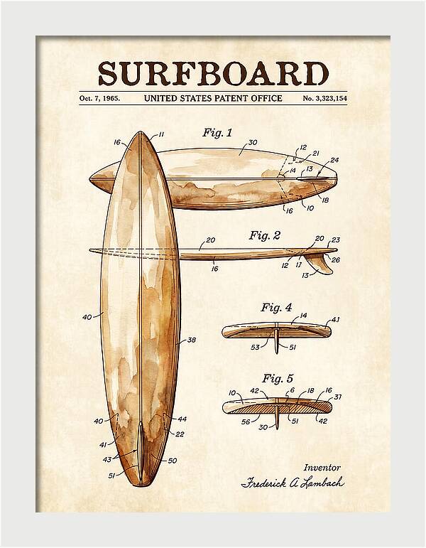Surfboard Watercolor Patent Us3323154a