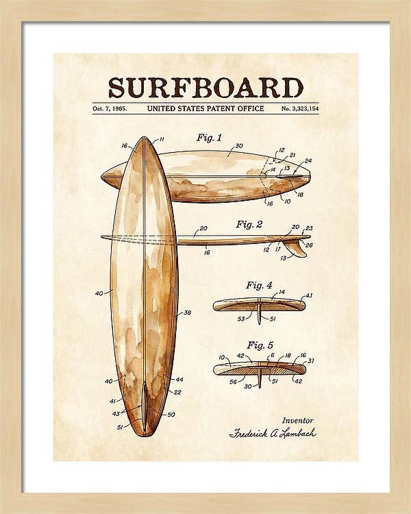 Surfboard Watercolor Patent Us3323154a