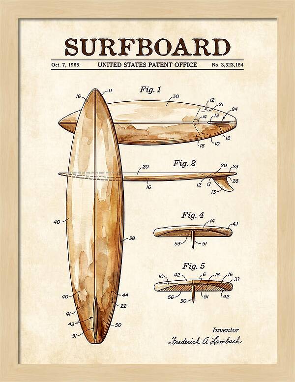 Surfboard Watercolor Patent Us3323154a