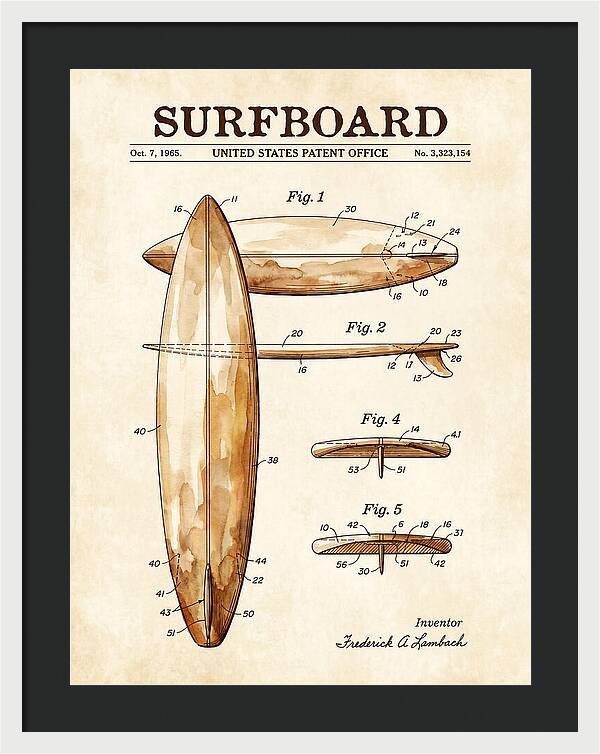 Surfboard Watercolor Patent Us3323154a