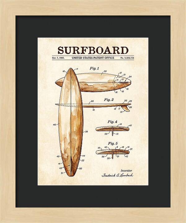 Surfboard Watercolor Patent Us3323154a