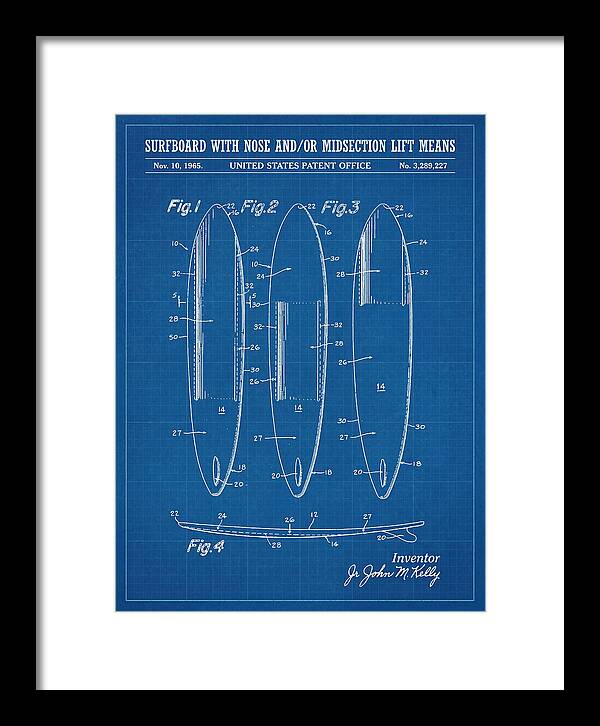 Surfboard With Nose And/or Midsection Lift Means Blueprint Patent Us3289227a