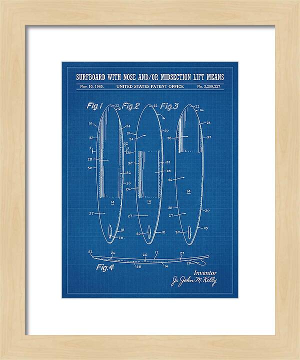 Surfboard With Nose And/or Midsection Lift Means Blueprint Patent Us3289227a