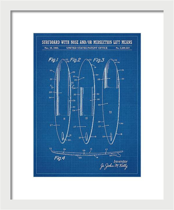 Surfboard With Nose And/or Midsection Lift Means Blueprint Patent Us3289227a
