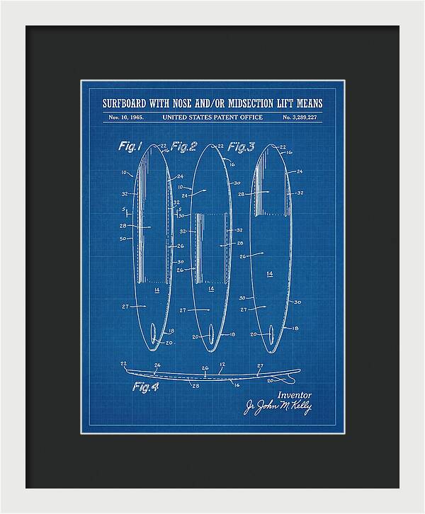 Surfboard With Nose And/or Midsection Lift Means Blueprint Patent Us3289227a