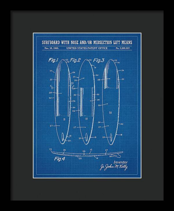 Surfboard With Nose And/or Midsection Lift Means Blueprint Patent Us3289227a