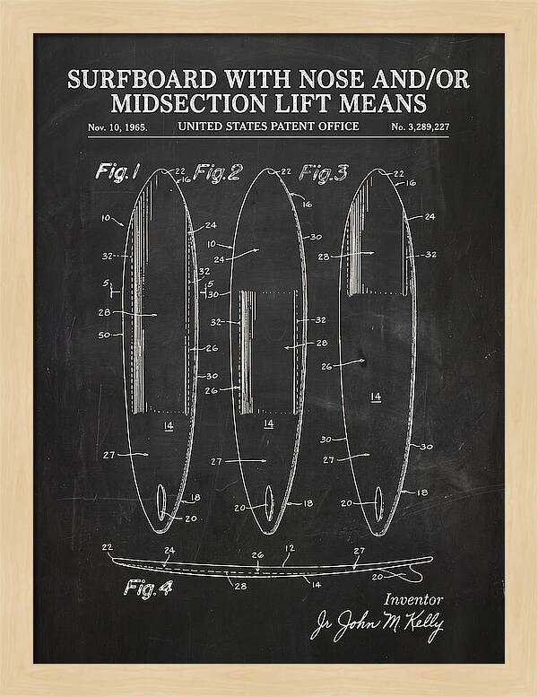 Surfboard With Nose And/or Midsection Lift Means Chalkboard Patent Us3289227a