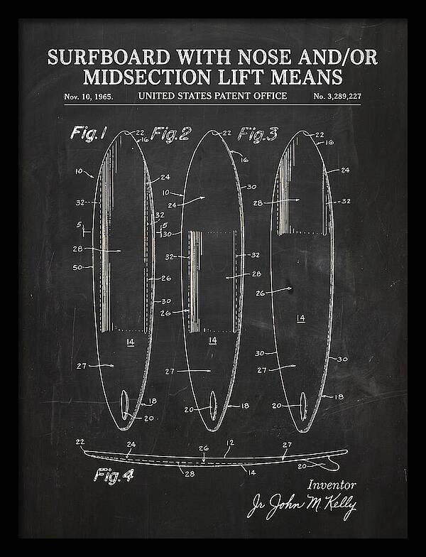 Surfboard With Nose And/or Midsection Lift Means Chalkboard Patent Us3289227a