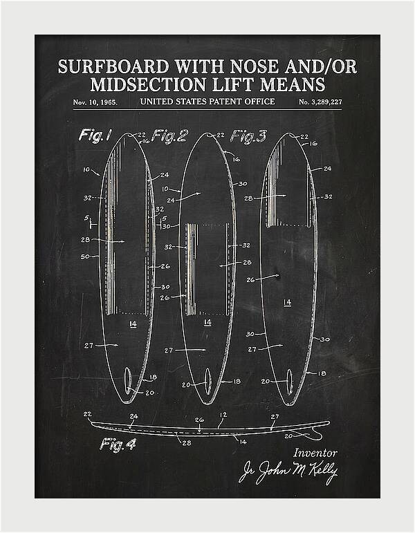 Surfboard With Nose And/or Midsection Lift Means Chalkboard Patent Us3289227a