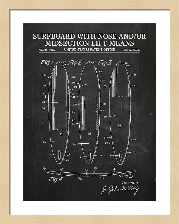 Surfboard With Nose And/or Midsection Lift Means Chalkboard Patent Us3289227a