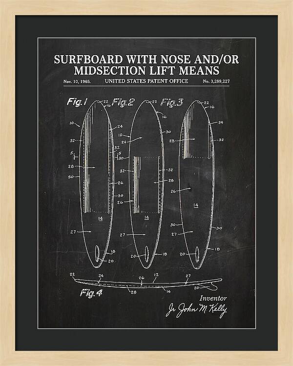Surfboard With Nose And/or Midsection Lift Means Chalkboard Patent Us3289227a