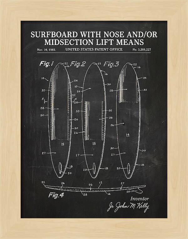 Surfboard With Nose And/or Midsection Lift Means Chalkboard Patent Us3289227a