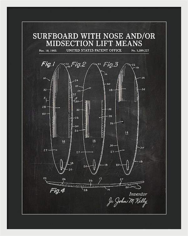 Surfboard With Nose And/or Midsection Lift Means Chalkboard Patent Us3289227a