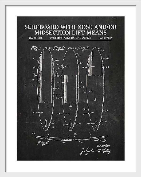 Surfboard With Nose And/or Midsection Lift Means Chalkboard Patent Us3289227a