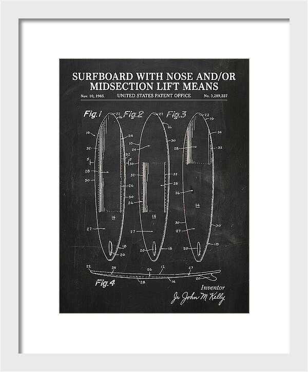 Surfboard With Nose And/or Midsection Lift Means Chalkboard Patent Us3289227a