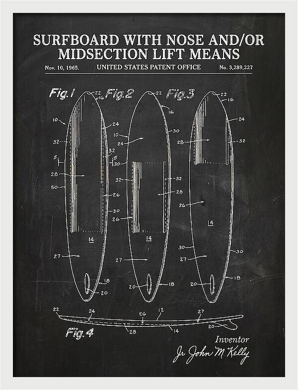 Surfboard With Nose And/or Midsection Lift Means Chalkboard Patent Us3289227a