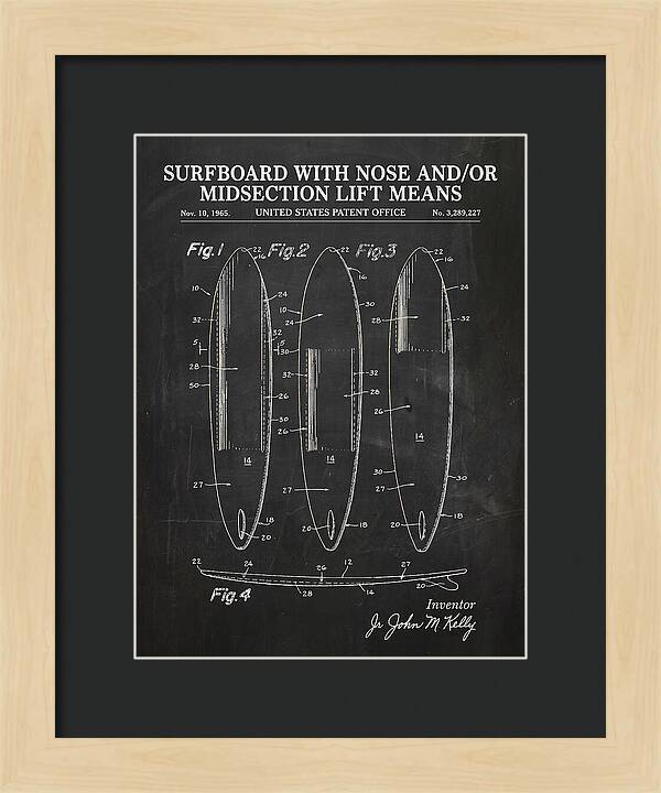 Surfboard With Nose And/or Midsection Lift Means Chalkboard Patent Us3289227a