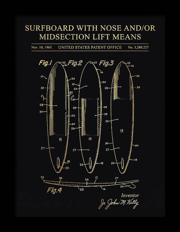 Surfboard With Nose And/or Midsection Lift Means Gold Patent Us3289227a