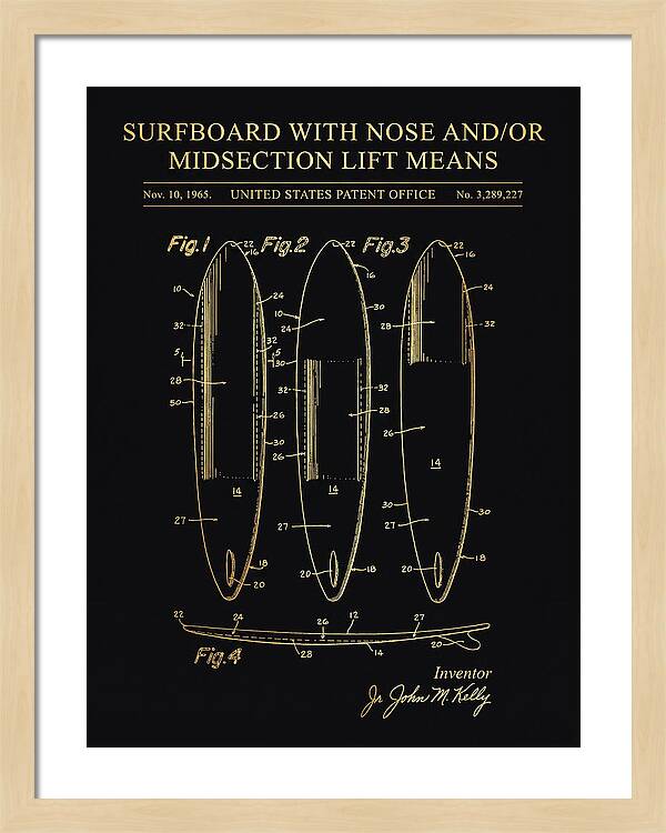 Surfboard With Nose And/or Midsection Lift Means Gold Patent Us3289227a