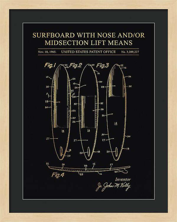 Surfboard With Nose And/or Midsection Lift Means Gold Patent Us3289227a