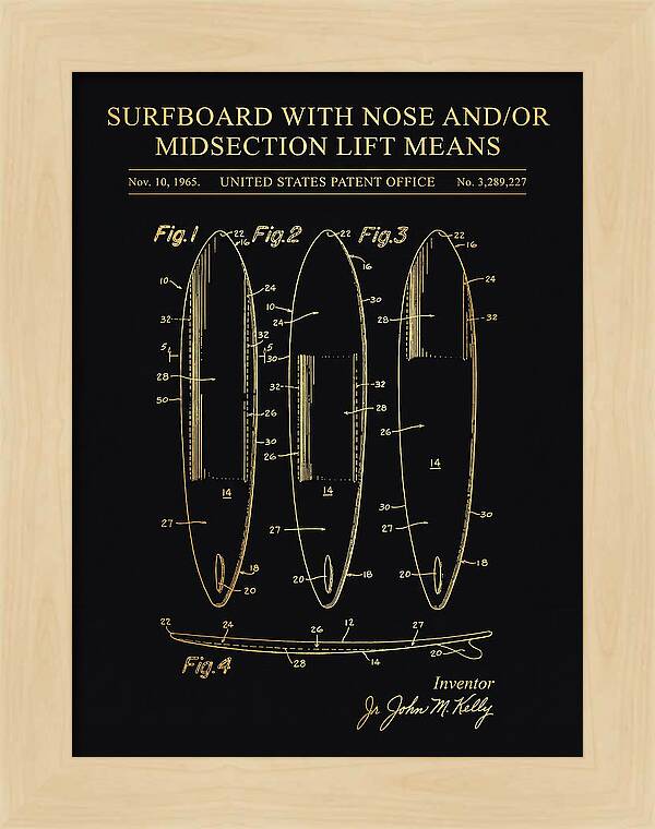 Surfboard With Nose And/or Midsection Lift Means Gold Patent Us3289227a