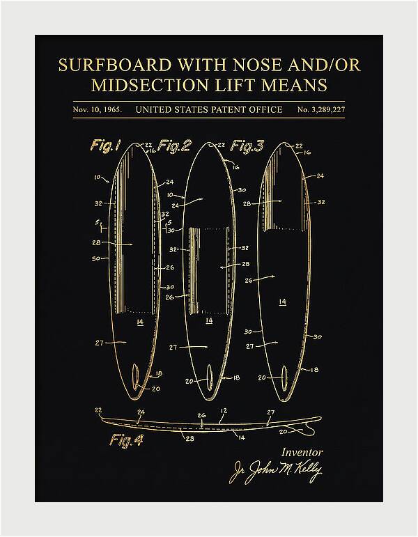 Surfboard With Nose And/or Midsection Lift Means Gold Patent Us3289227a
