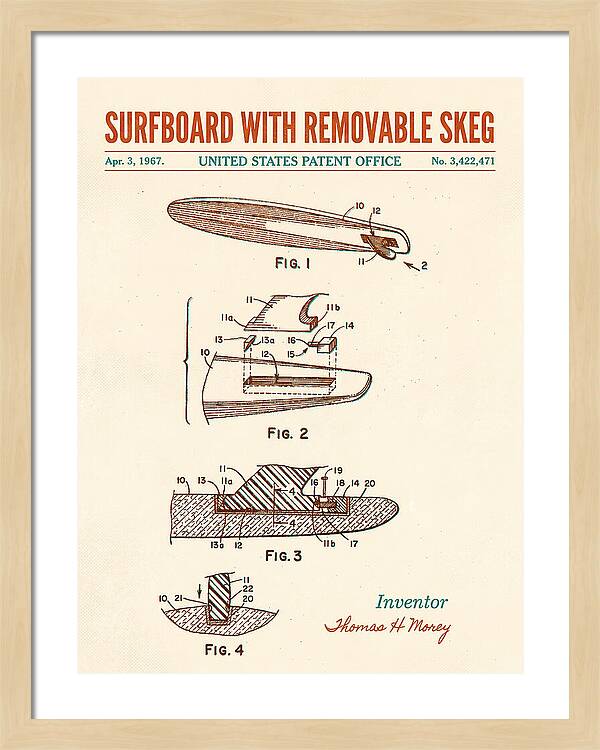 Surfboard With Removable Skeg Tom Morey Retro Patent Us3422471a