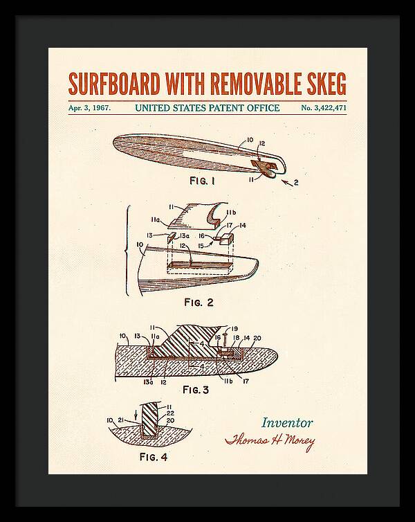 Surfboard With Removable Skeg Tom Morey Retro Patent Us3422471a