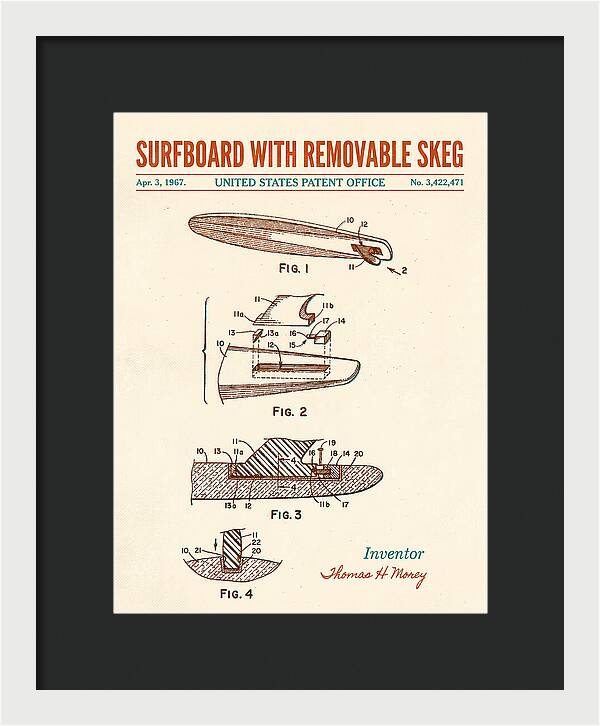Surfboard With Removable Skeg Tom Morey Retro Patent Us3422471a