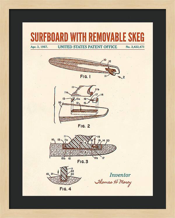 Surfboard With Removable Skeg Tom Morey Retro Patent Us3422471a