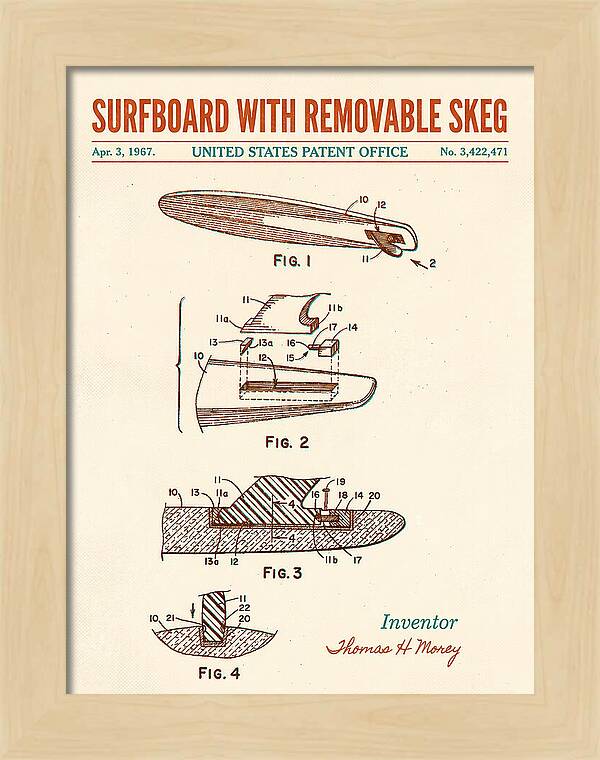 Surfboard With Removable Skeg Tom Morey Retro Patent Us3422471a