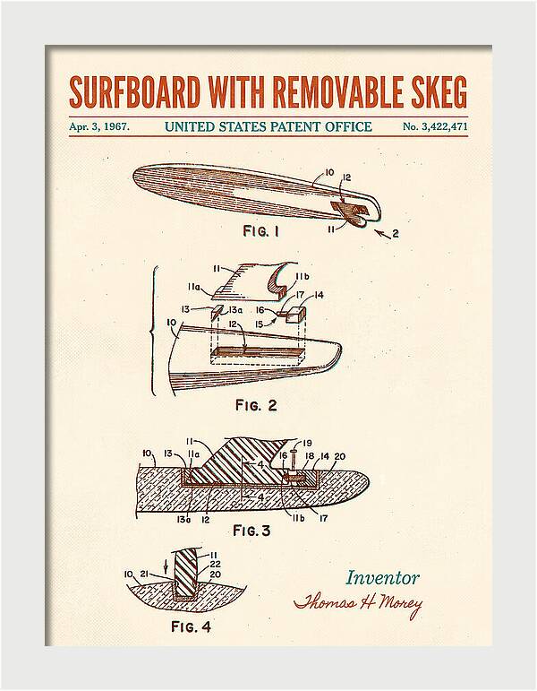 Surfboard With Removable Skeg Tom Morey Retro Patent Us3422471a