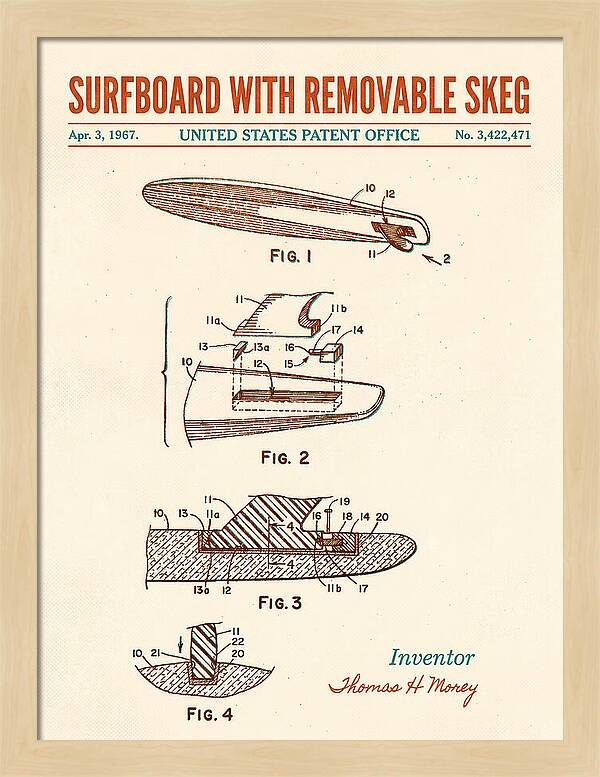 Surfboard With Removable Skeg Tom Morey Retro Patent Us3422471a