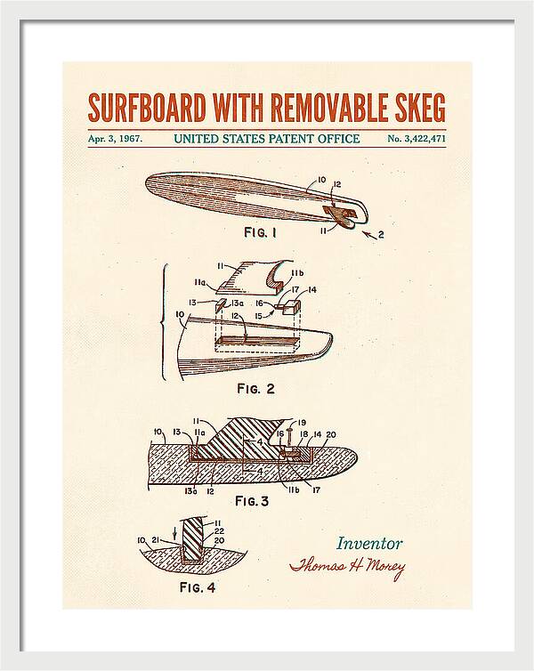 Surfboard With Removable Skeg Tom Morey Retro Patent Us3422471a