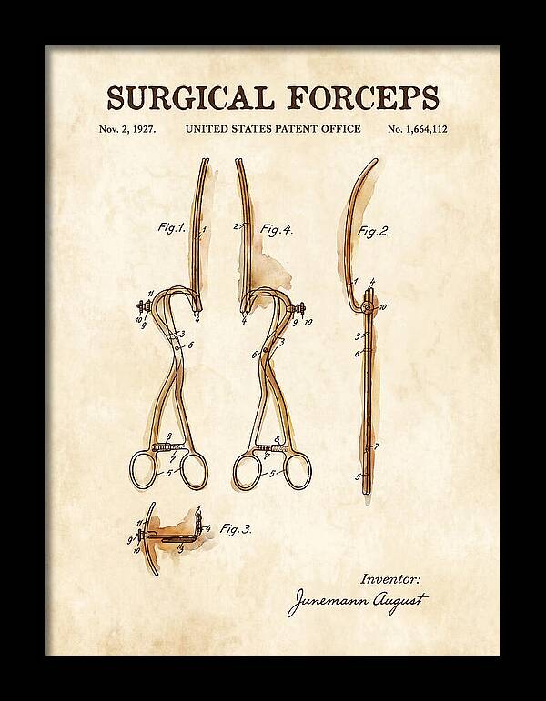 Surgical Forceps Watercolor Patent Us1664112a