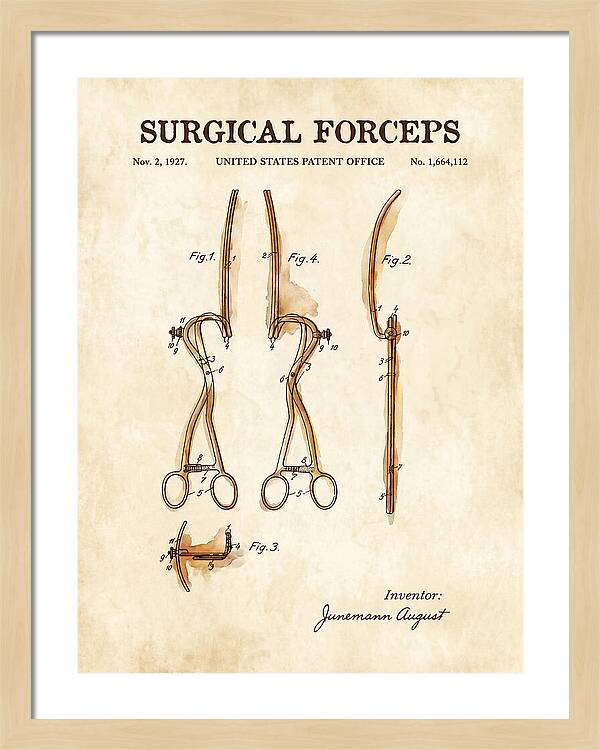 Surgical Forceps Watercolor Patent Us1664112a