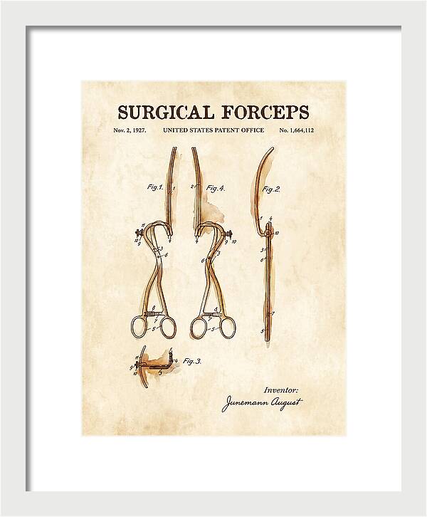 Surgical Forceps Watercolor Patent Us1664112a