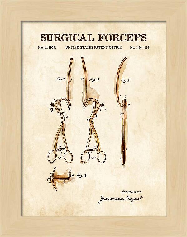 Surgical Forceps Watercolor Patent Us1664112a