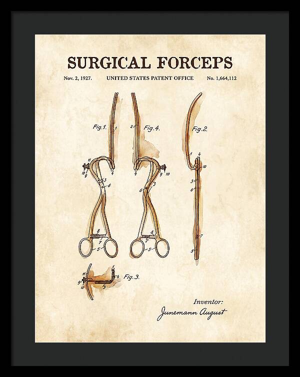 Surgical Forceps Watercolor Patent Us1664112a