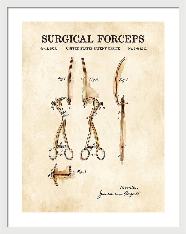 Surgical Forceps Watercolor Patent Us1664112a