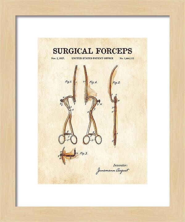Surgical Forceps Watercolor Patent Us1664112a