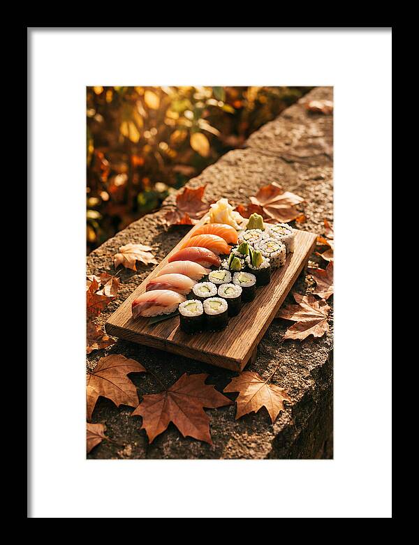Sushi Platter Among Autumn Leaves
