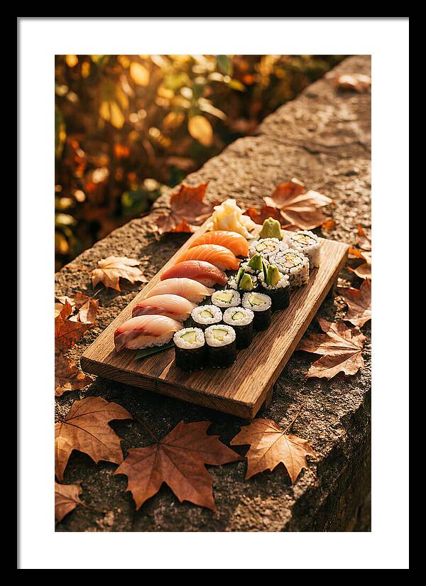 Sushi Platter Among Autumn Leaves