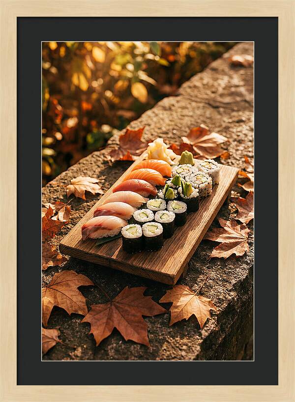 Sushi Platter Among Autumn Leaves